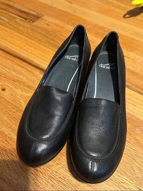 Dansko Black Leather Slip-On Flats